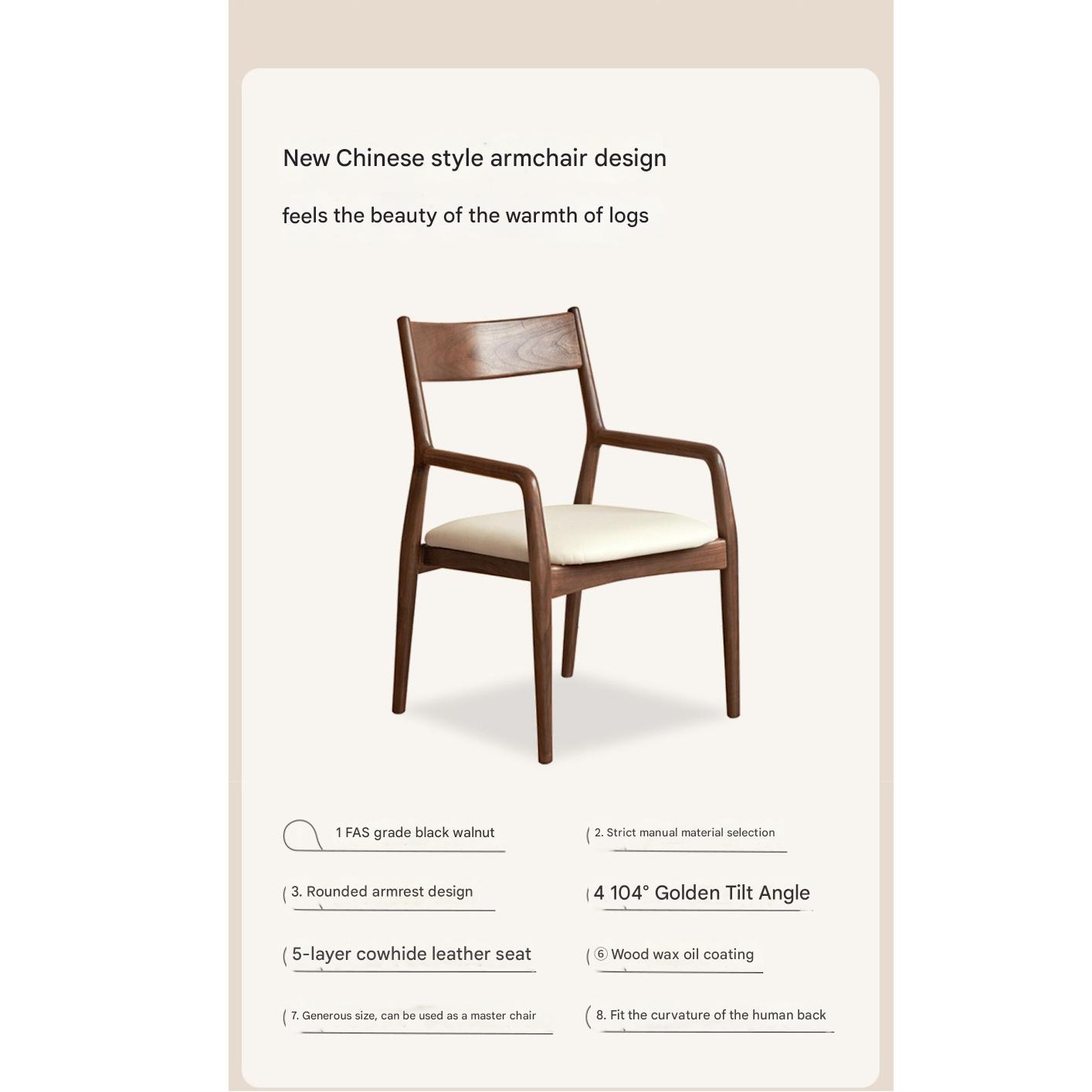 Black Walnut, Oak Solid Wood Retro Soft Pack Dining Chair