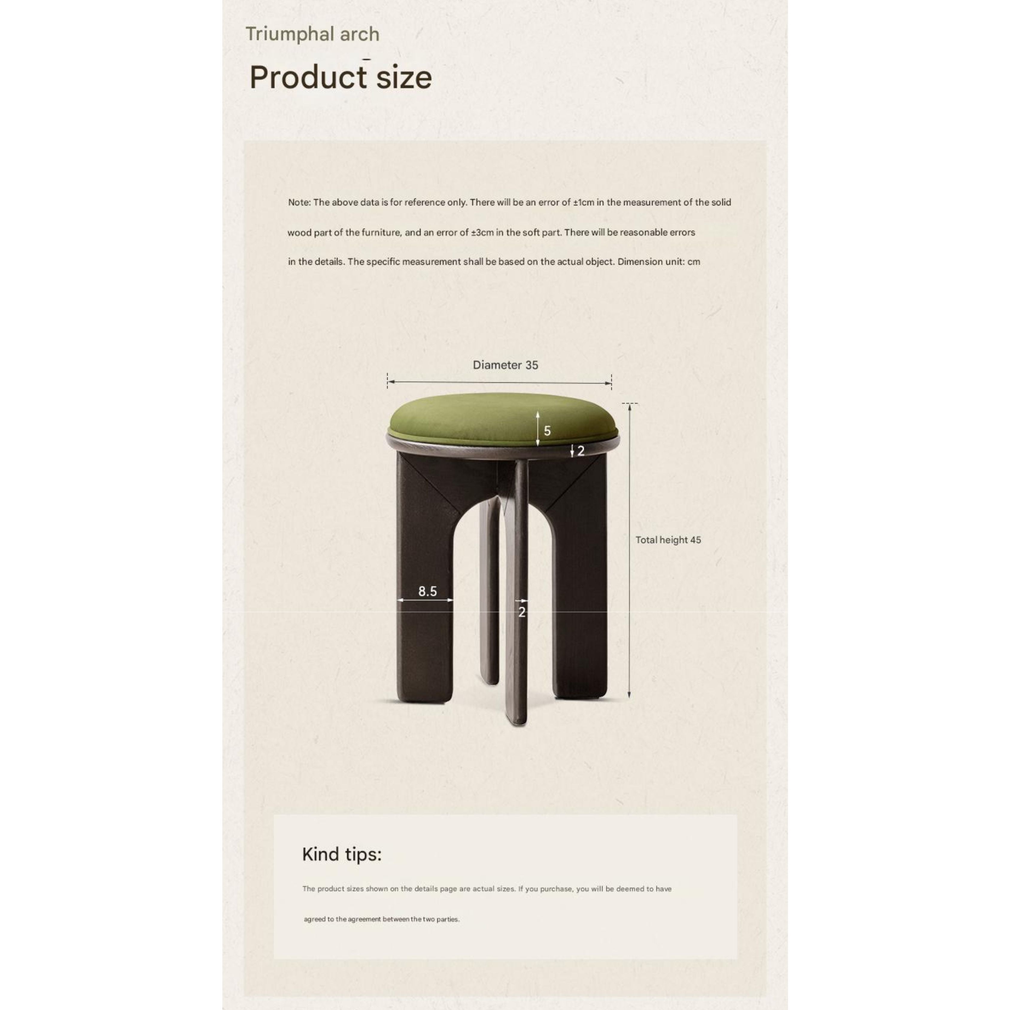 Oak, Beech Solid Wood, Solid RubberWood French Retro Round Stool