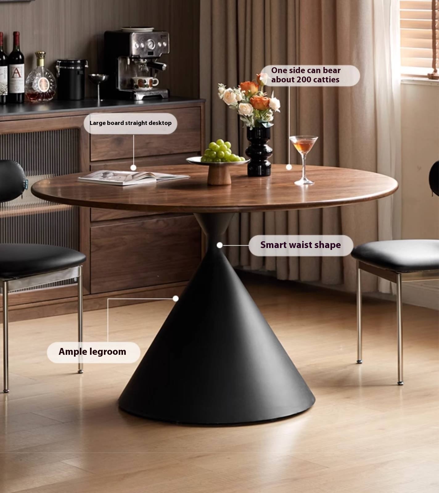 Black Walnut Solid Wood Light Luxury Style Dining Table