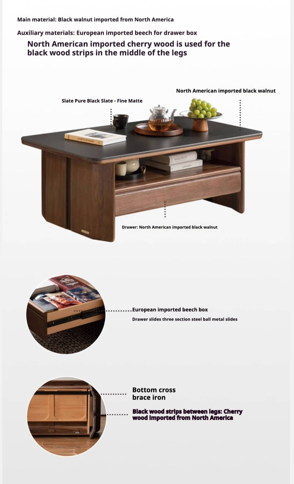 Black Walnut Solid Wood Rock Plate Coffee Table