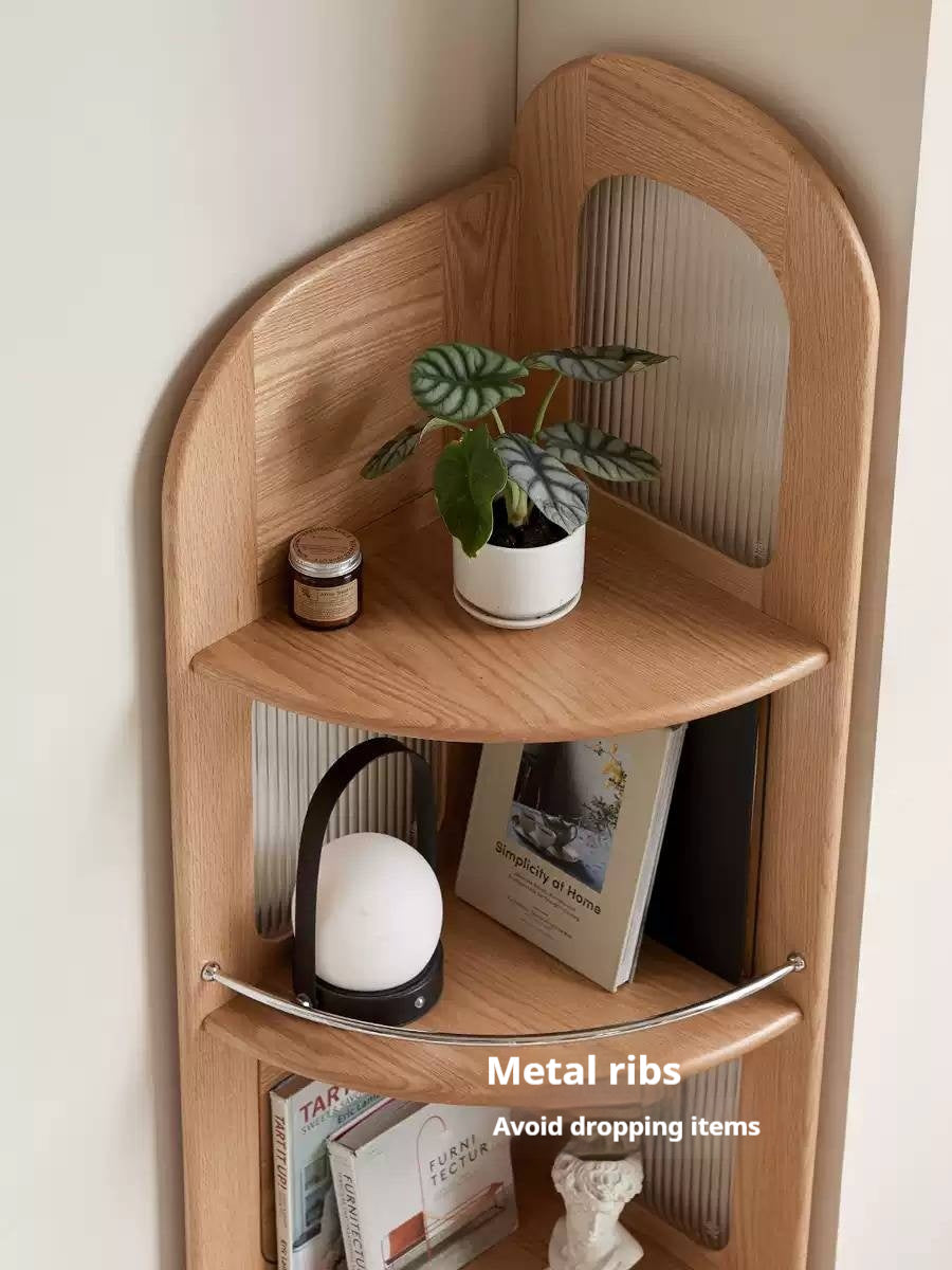 Oak Solid Wood Bookshelf Household Corner  Storage Rack