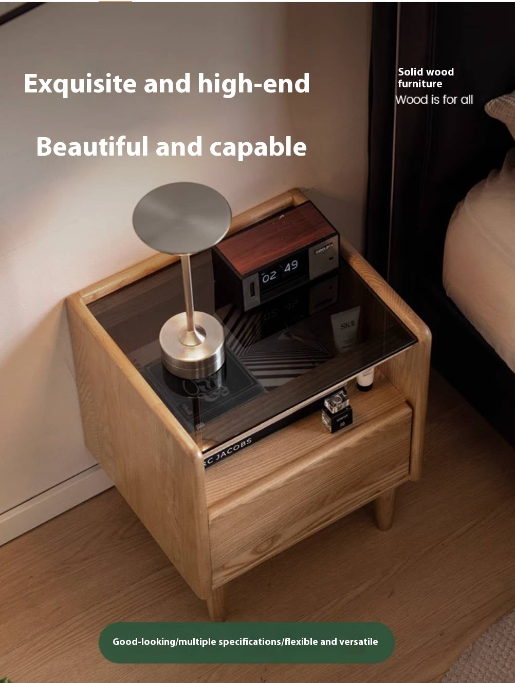 Ash, Cherry, Black walnut, Poplar, Solid Rubberwood Modern Nightstand.