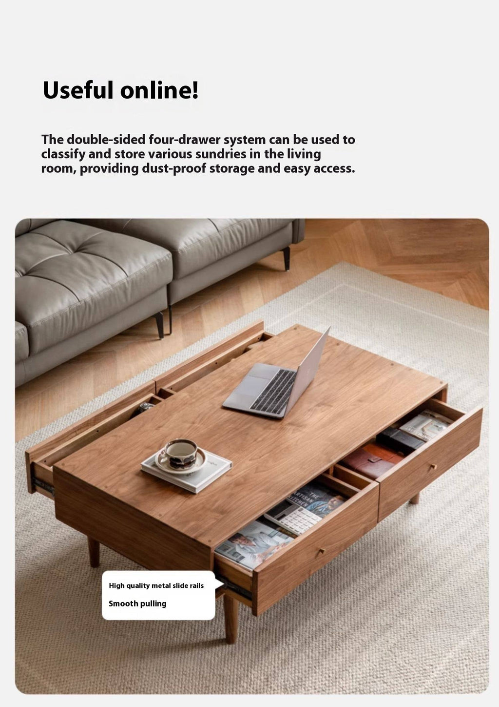 Golden Sandalwood, Black Walnut Solid Wood Rock Plate Tea Table