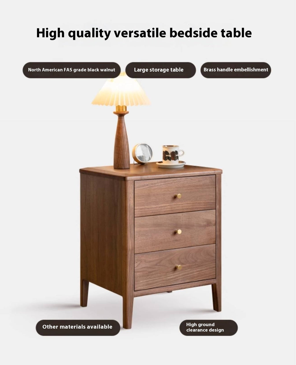 Black Walnut Solid Wood Nordic Style Nightstand