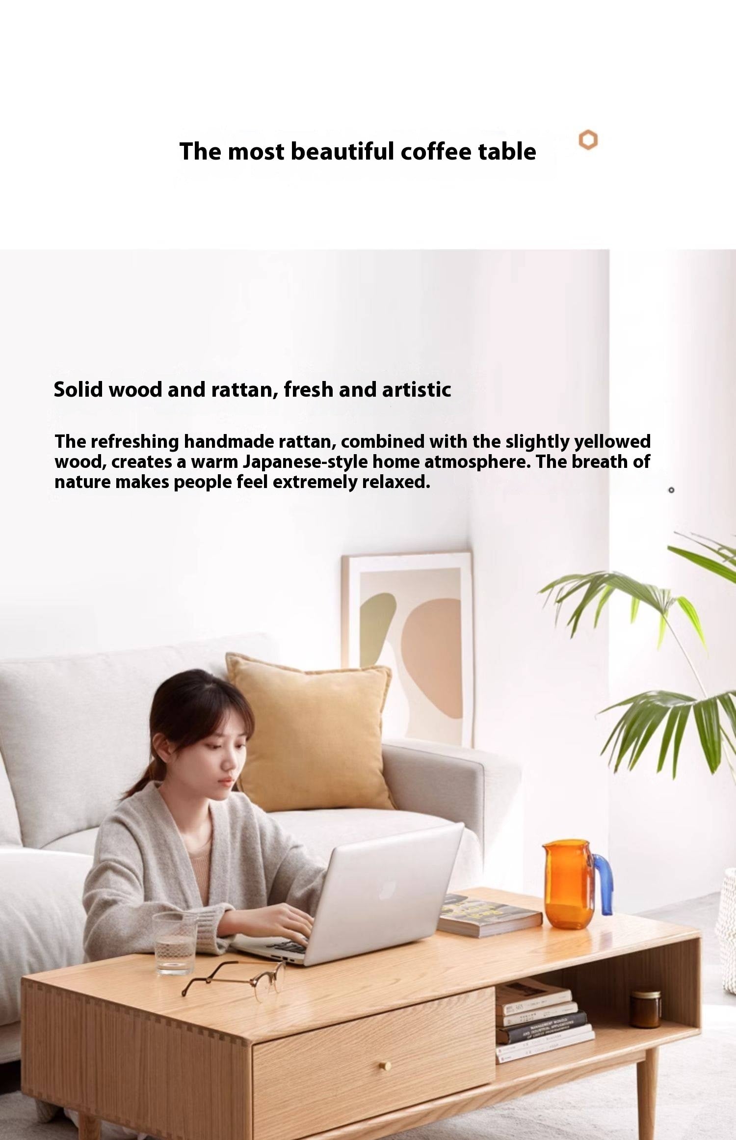 Oak Solid Wood Modern Style Rattan Tea Table