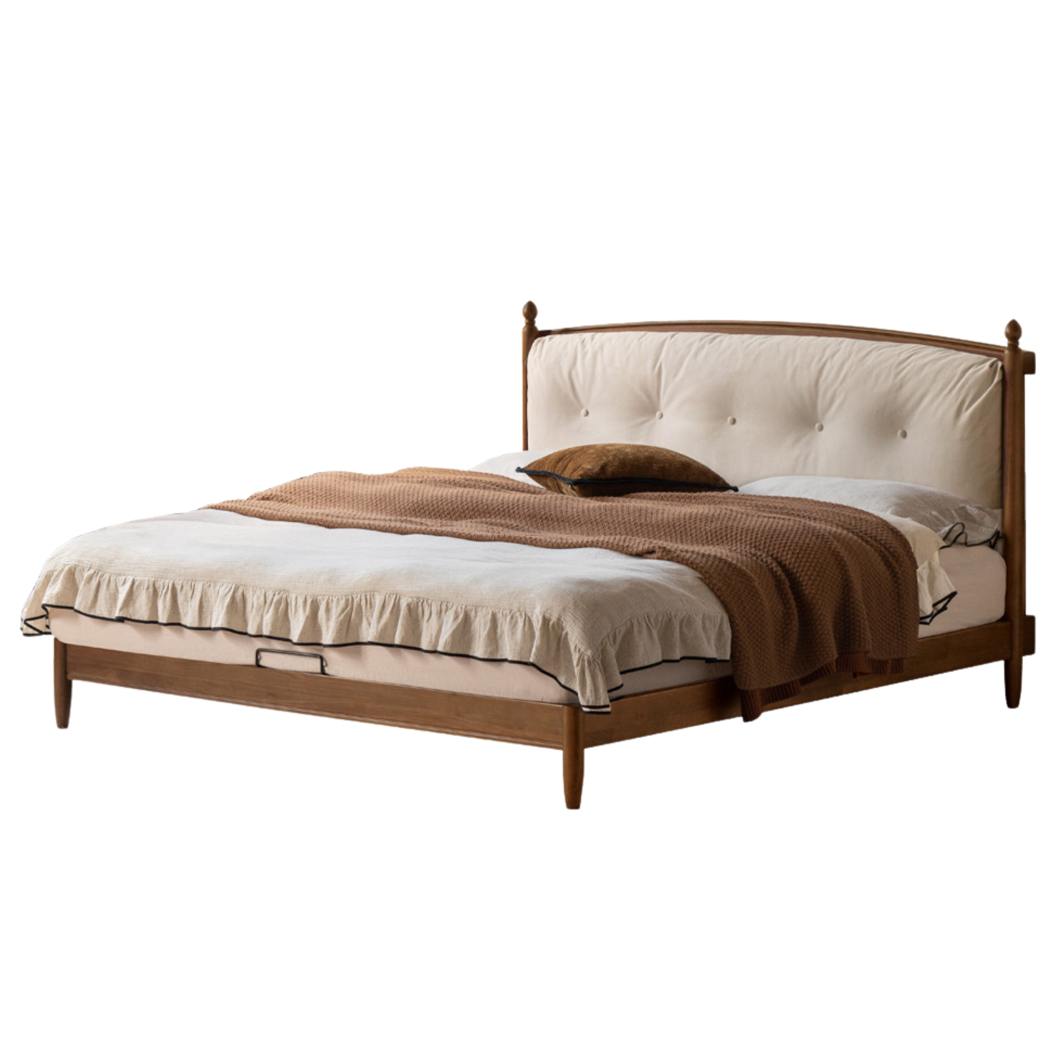 Black Walnut Solid Wood Genuine Leather Soft Bed