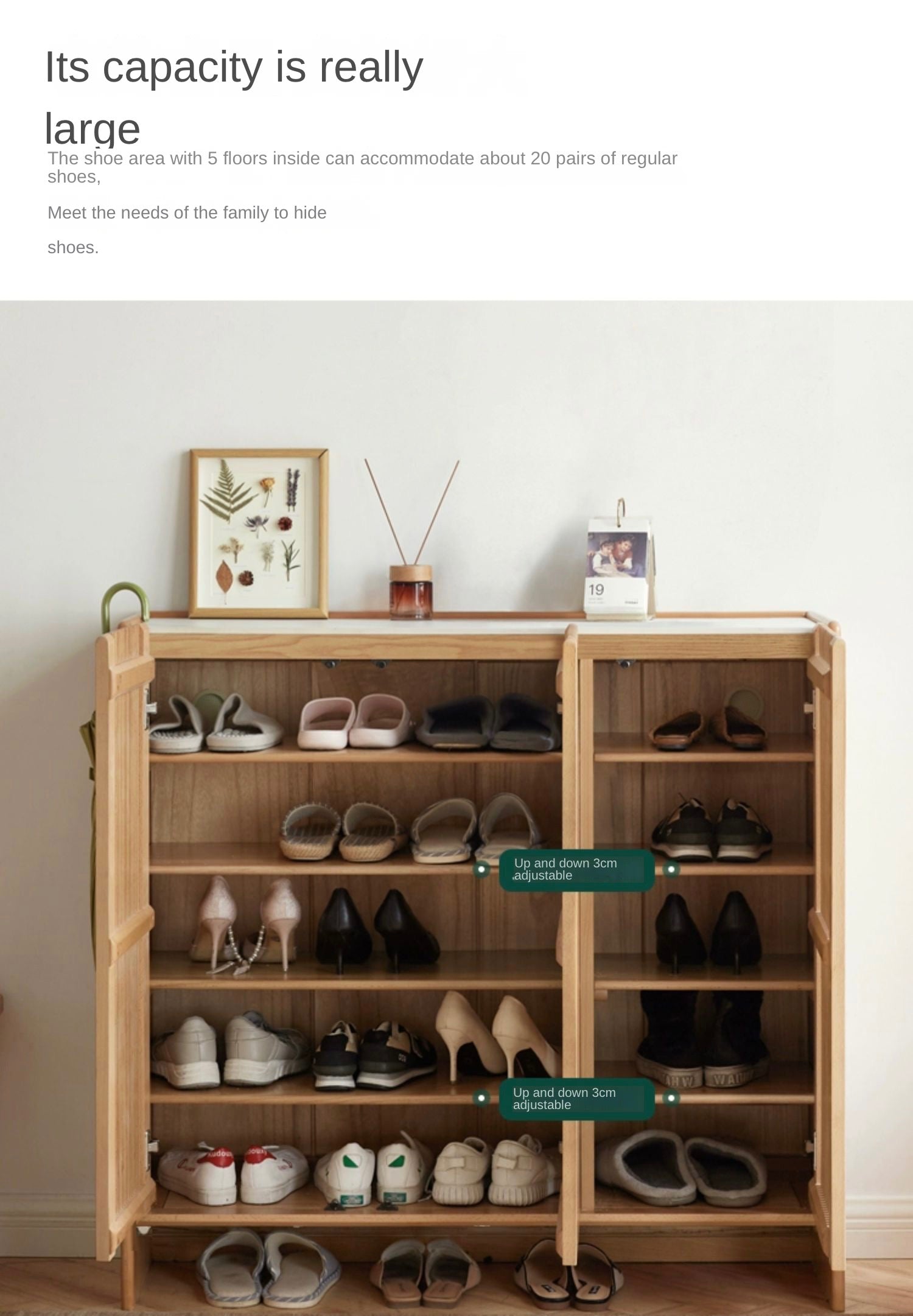 Ash, Oak Solid Wood Rock Top Shoe Cabinet