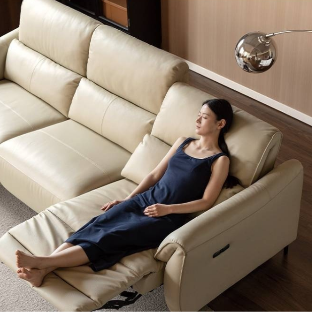 Leather Top Layer Cowhide Retractable Electric Sofa