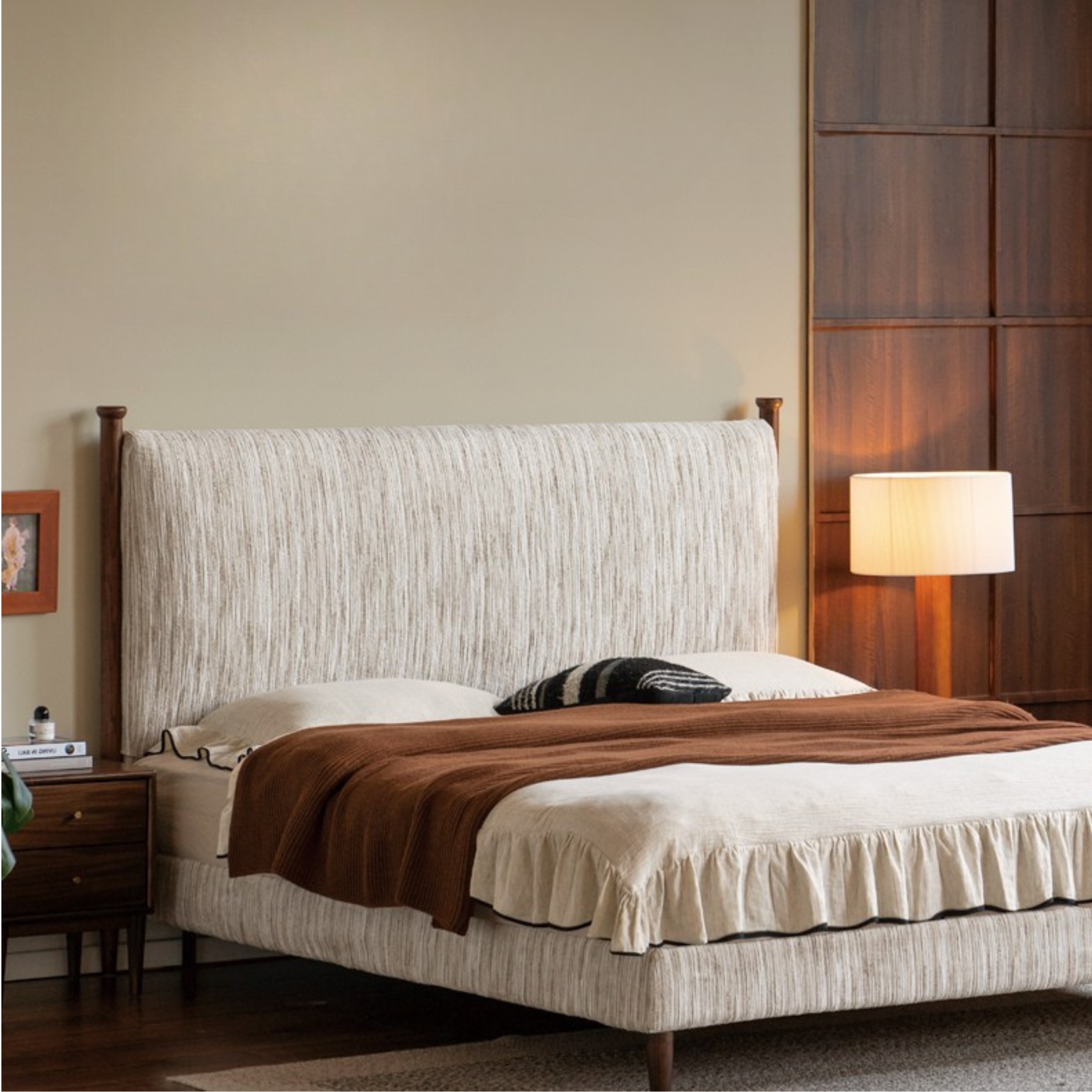 Fabric Chenille Soft Backrest Bed French Retro Style