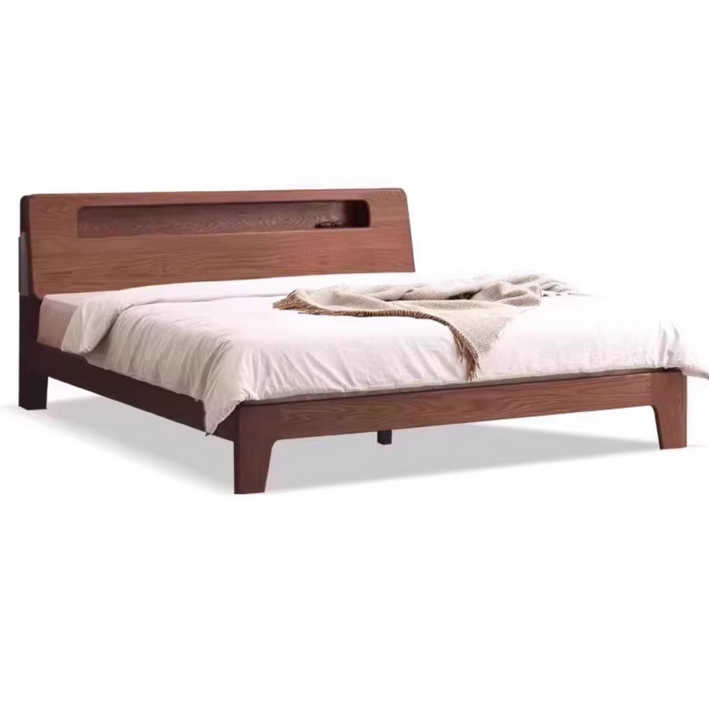 Oak solid wood bed with light walnut-color-USA