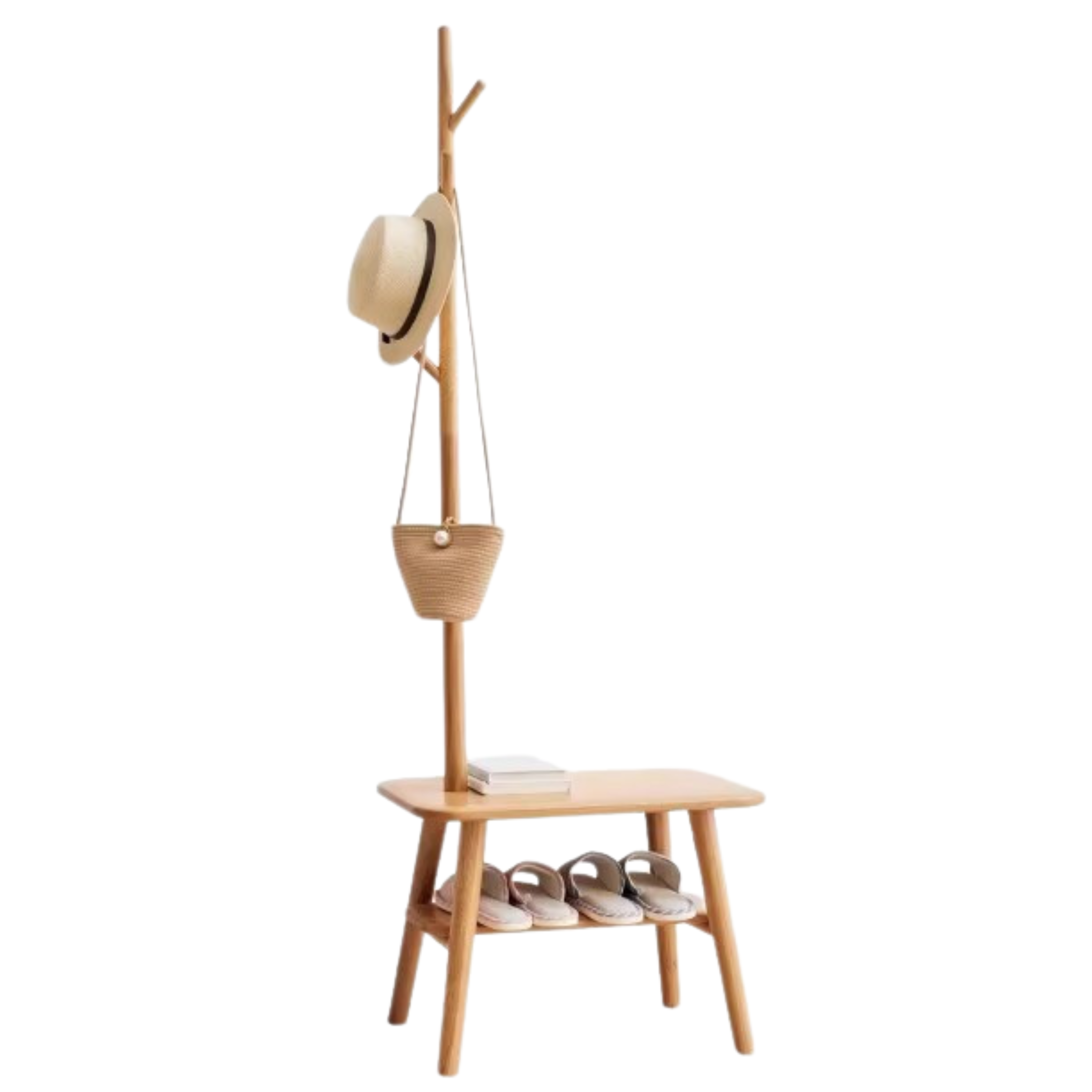 Oak Solid Wood Shoe Stool With Hanger Cabinet