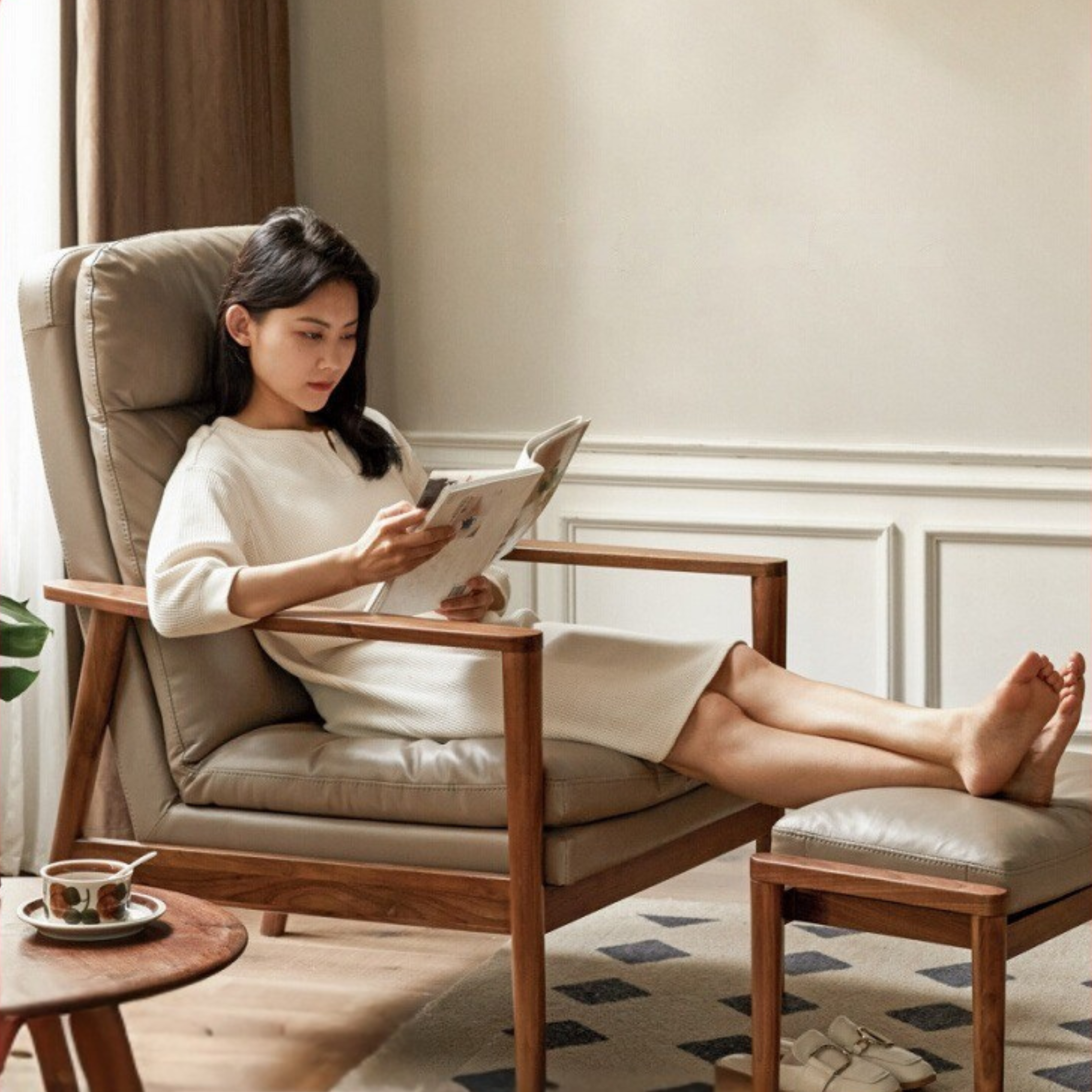 Black Walnut Solid Wood Fabric Sofa Chair