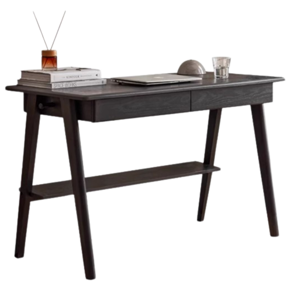 Oak Solid Wood Black Office Desk With Drawer