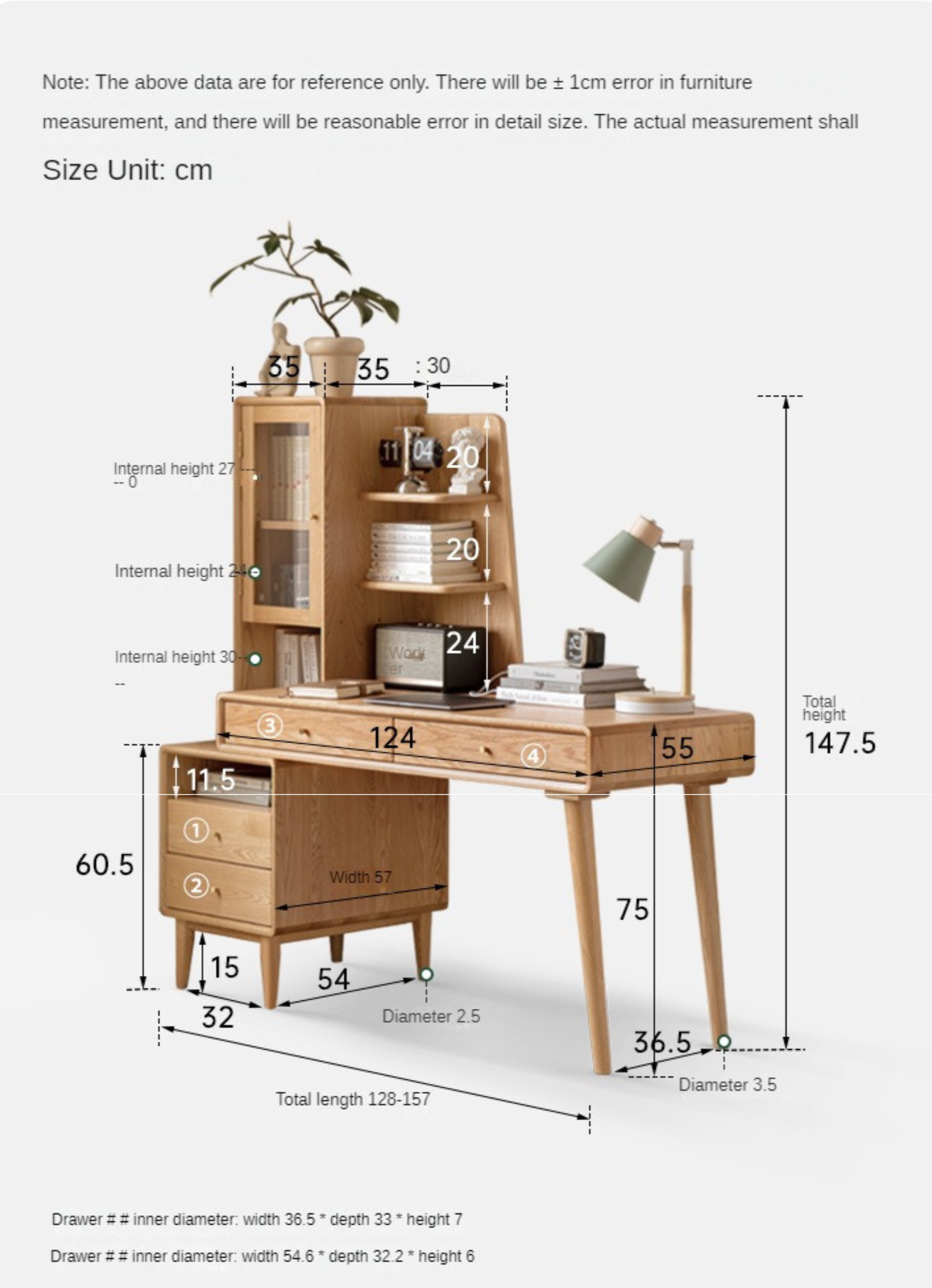 Oak Solid Wood Office Desk Combination