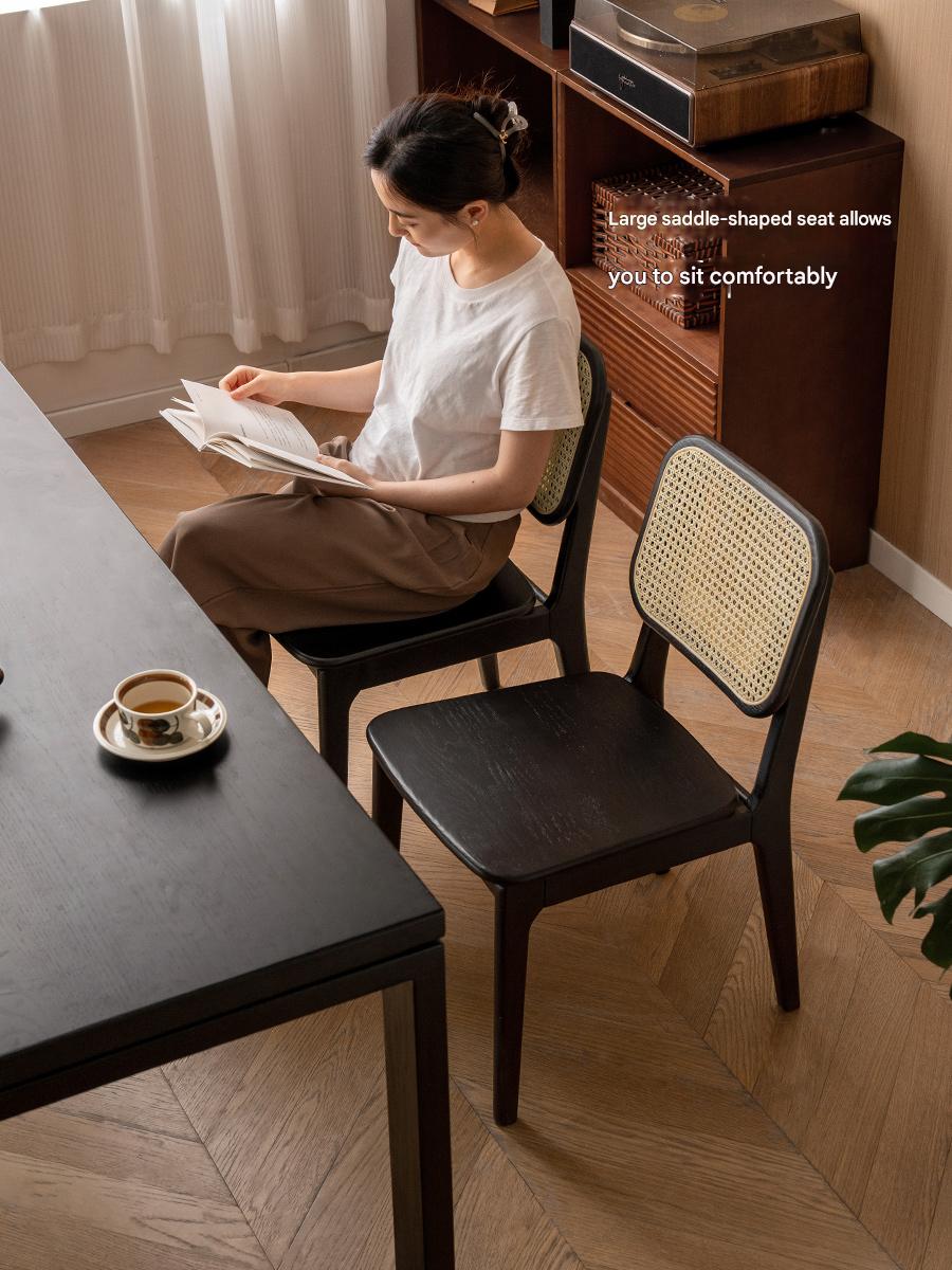 4 pcs Oak Solid Wood Back Rattan Dining Chair