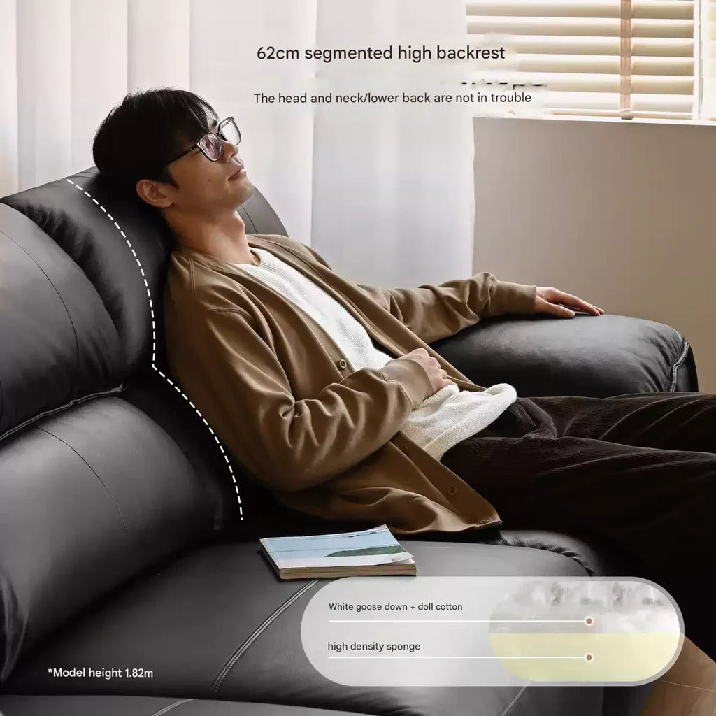 Leather Italian Light Luxury Black Straight Line Sofa.