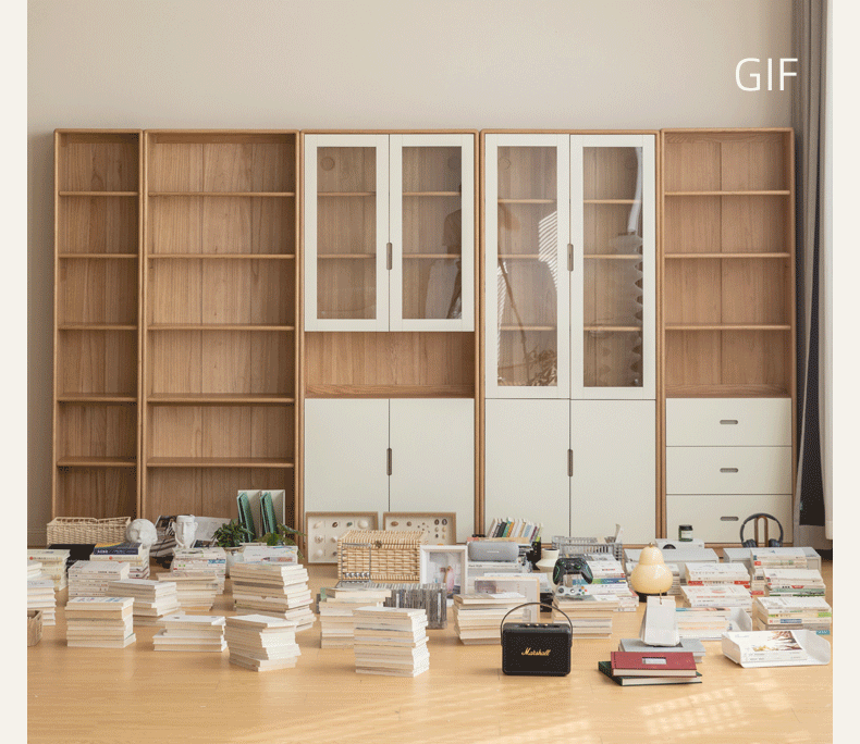 Oak Solid Wood Bookcase Storage Style Floor High