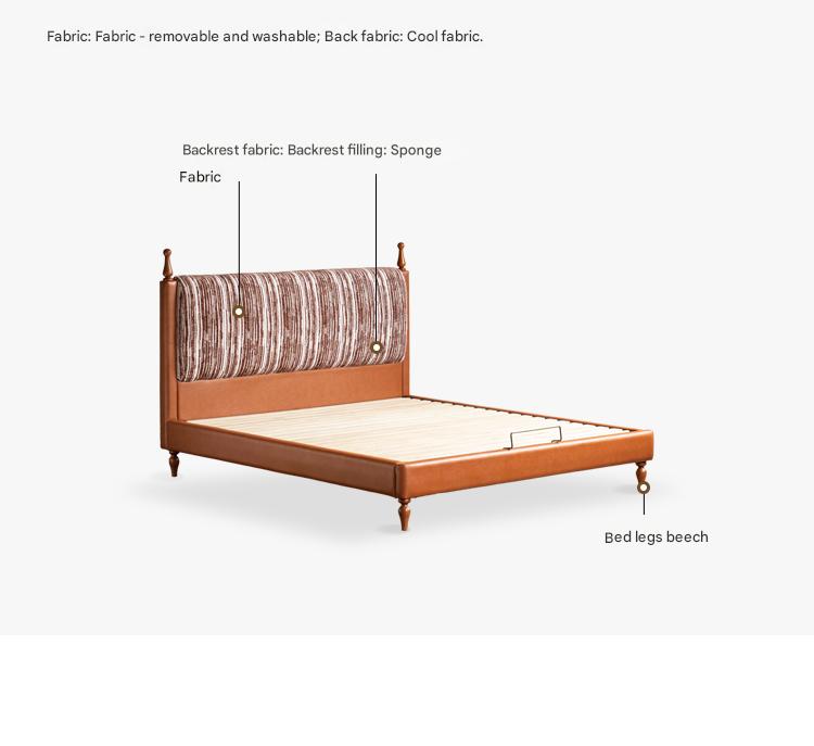 Ash Solid Wood Fabric Retro Edge Detachable Washable Soft Leaning Bed