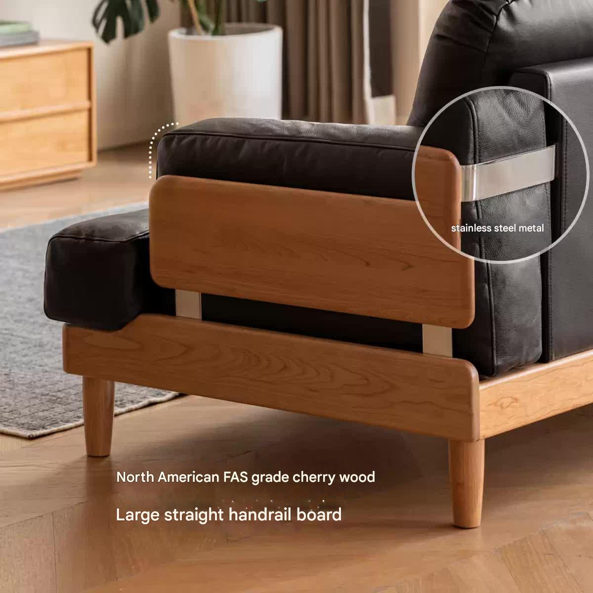 Cherry Solid Wood Modern Leather Sofa