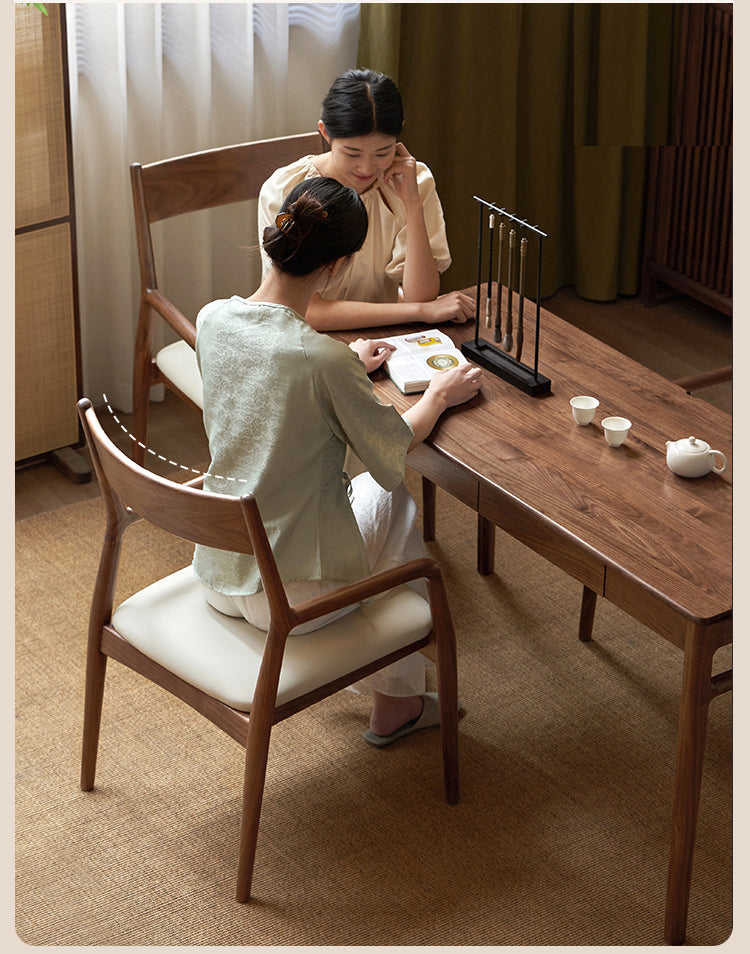 Black Walnut, Oak Solid Wood Retro Soft Pack Dining Chair