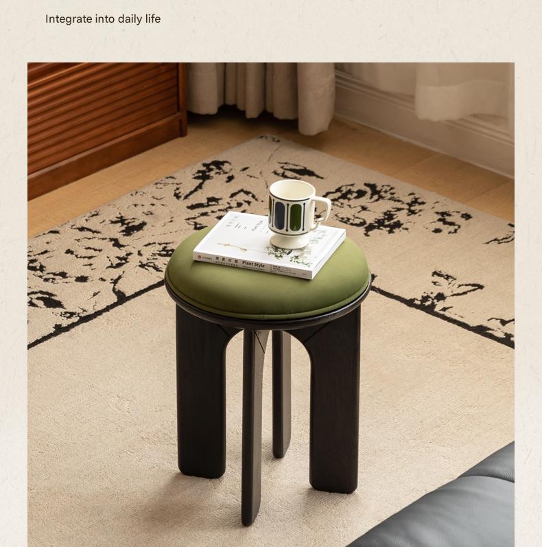 Oak, Beech Solid Wood, Solid RubberWood French Retro Round Stool