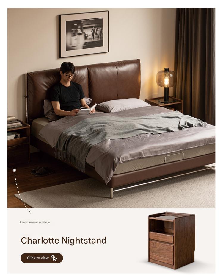 Leather Italian Light Luxury Brown Double Bed