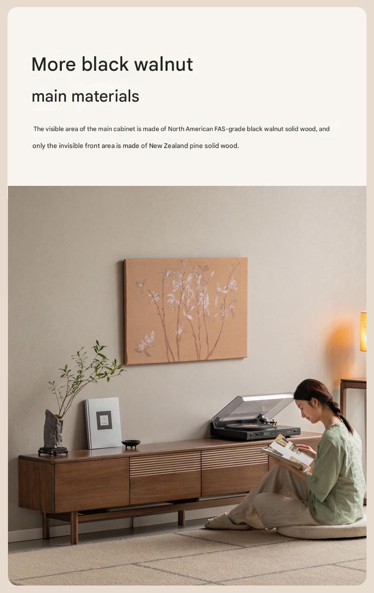 Black Walnut, Oak Solid Wood Floor TV Cabinet.