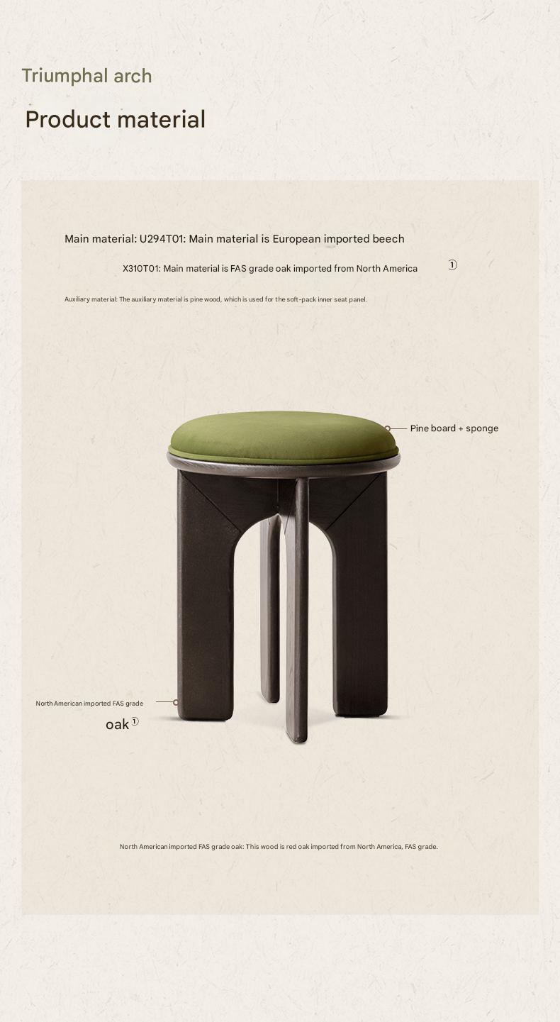 Oak, Beech Solid Wood, Solid RubberWood French Retro Round Stool