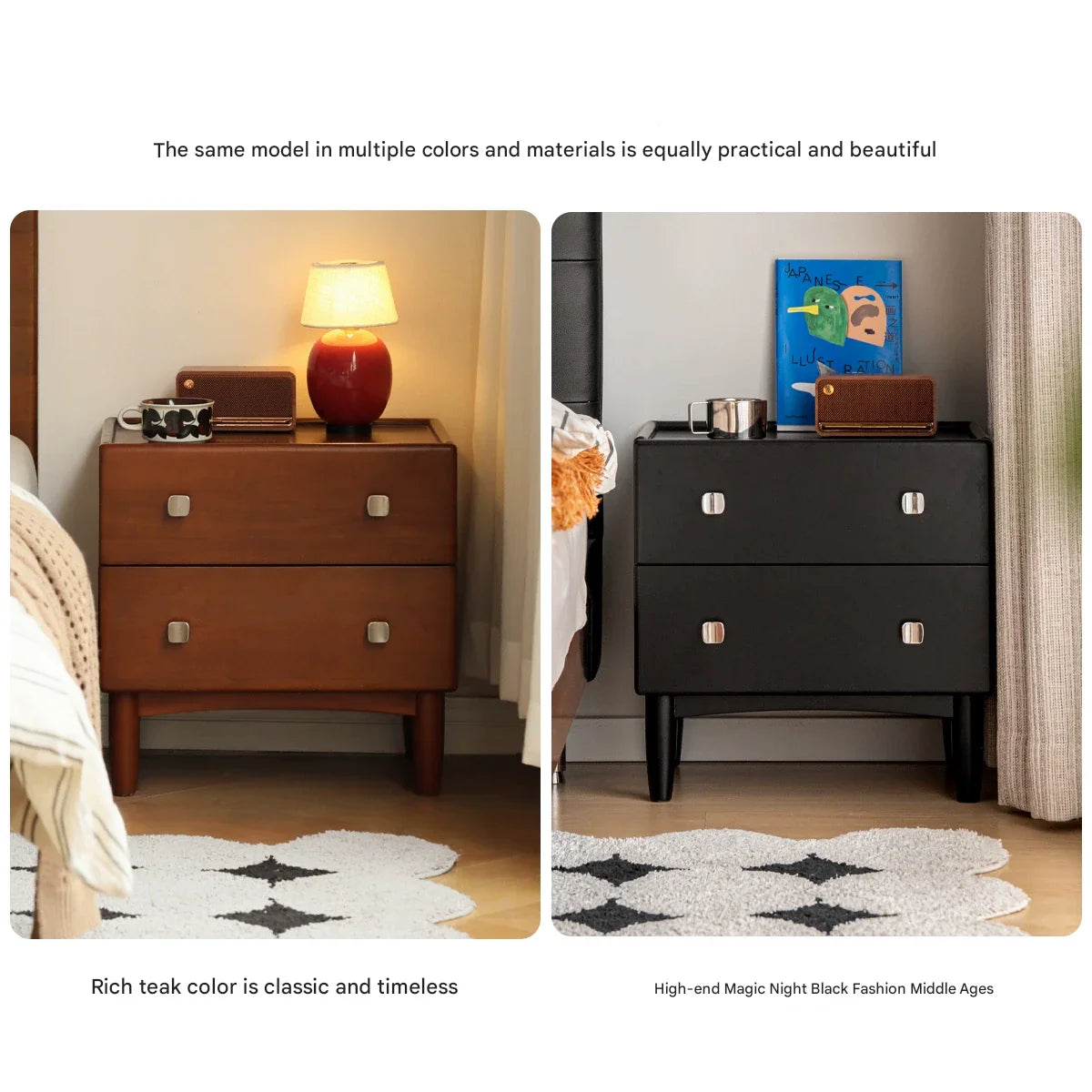 Cherry Solid Wood Retro Two Drawn Nightstand