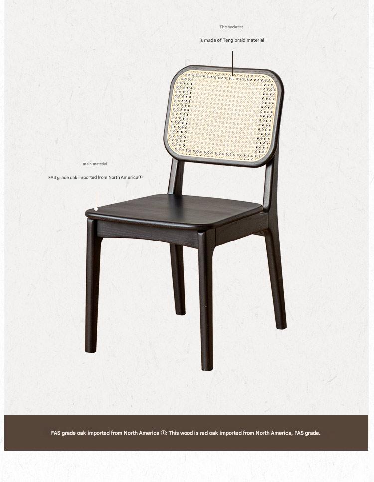 4 pcs Oak Solid Wood Back Rattan Dining Chair