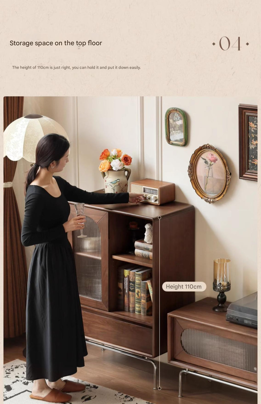 Black Walnut Solid Wood French Retro Side Cabinet