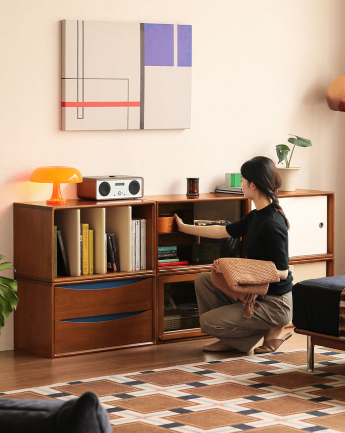 Poplar Solid Wood TV Cabinet Antique Style Module Combination.