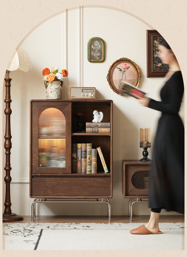 Black Walnut Solid Wood French Retro Side Cabinet