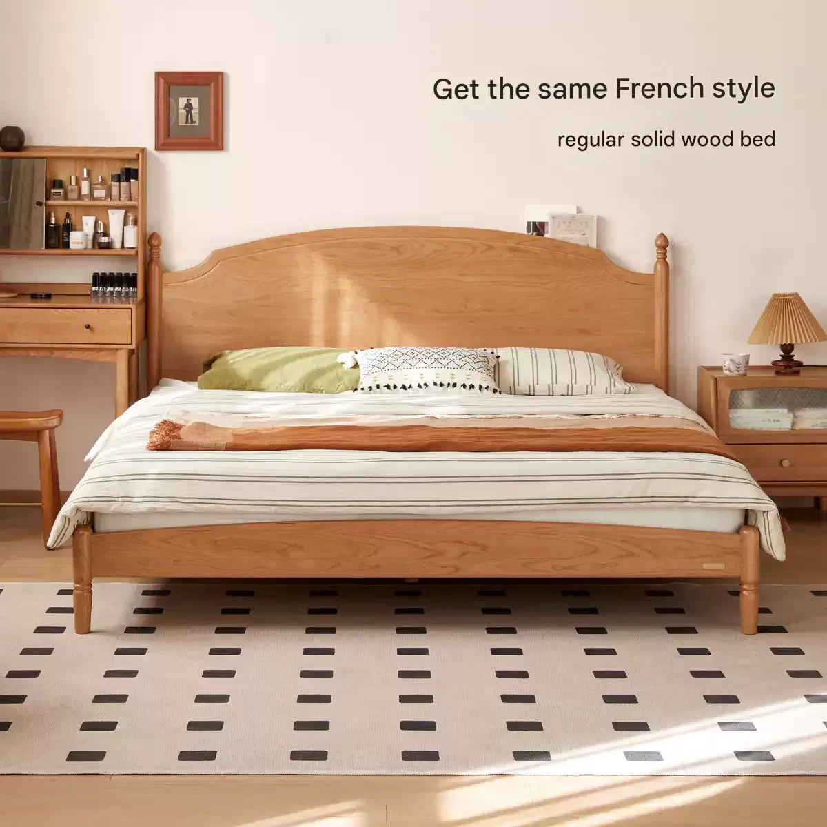 Cherry solid wood French retro storage bed