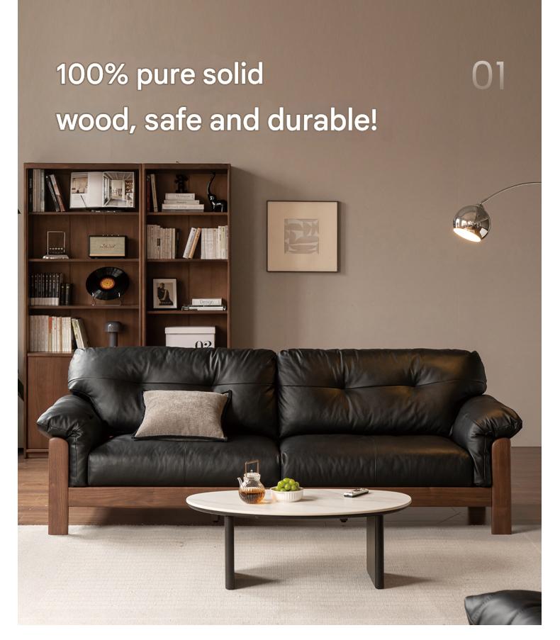 Black Walnut, Ash Solid Wood Modern Sofa