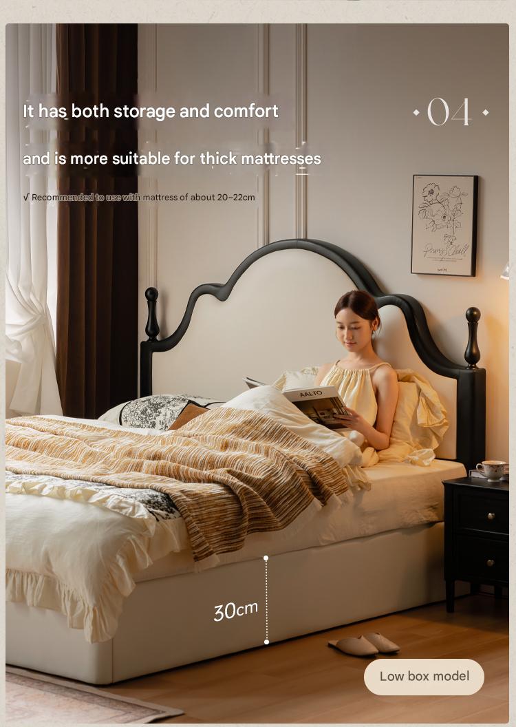 Ecological Cloud Leather French Retro Edge White Box Bed