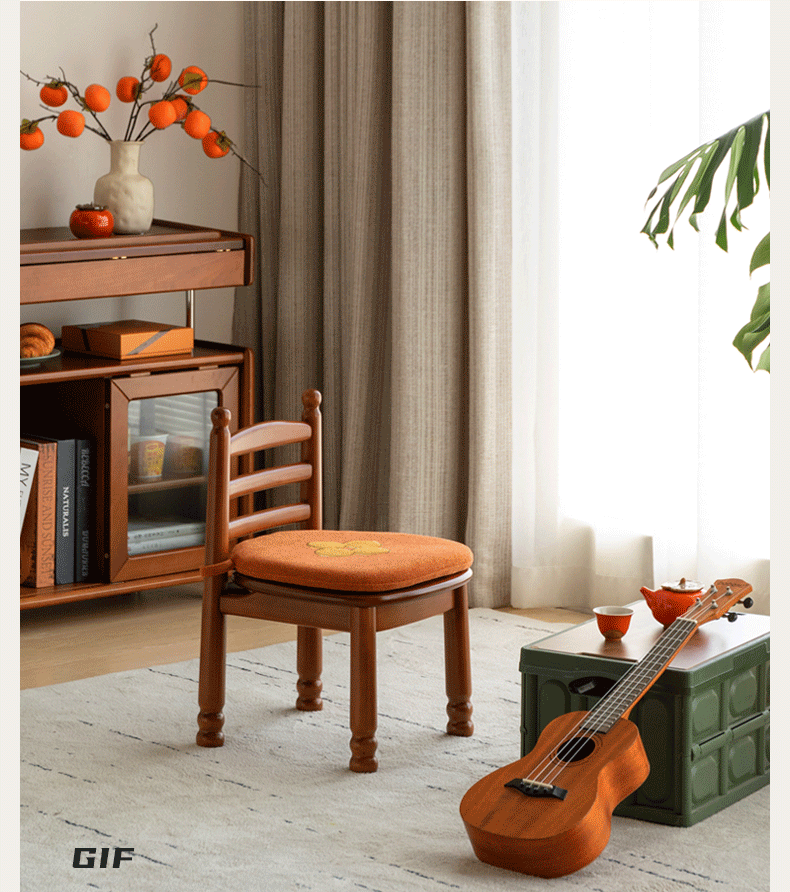 Beech Solid Wood Backrest Chair Medieval Style Soft Padded Chair