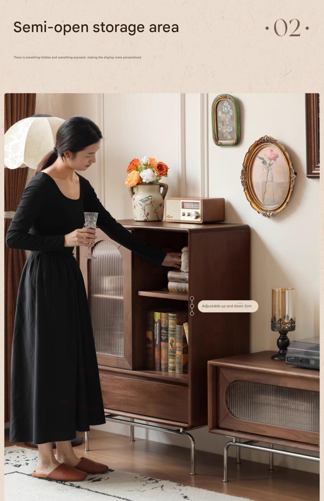 Black Walnut Solid Wood French Retro Side Cabinet