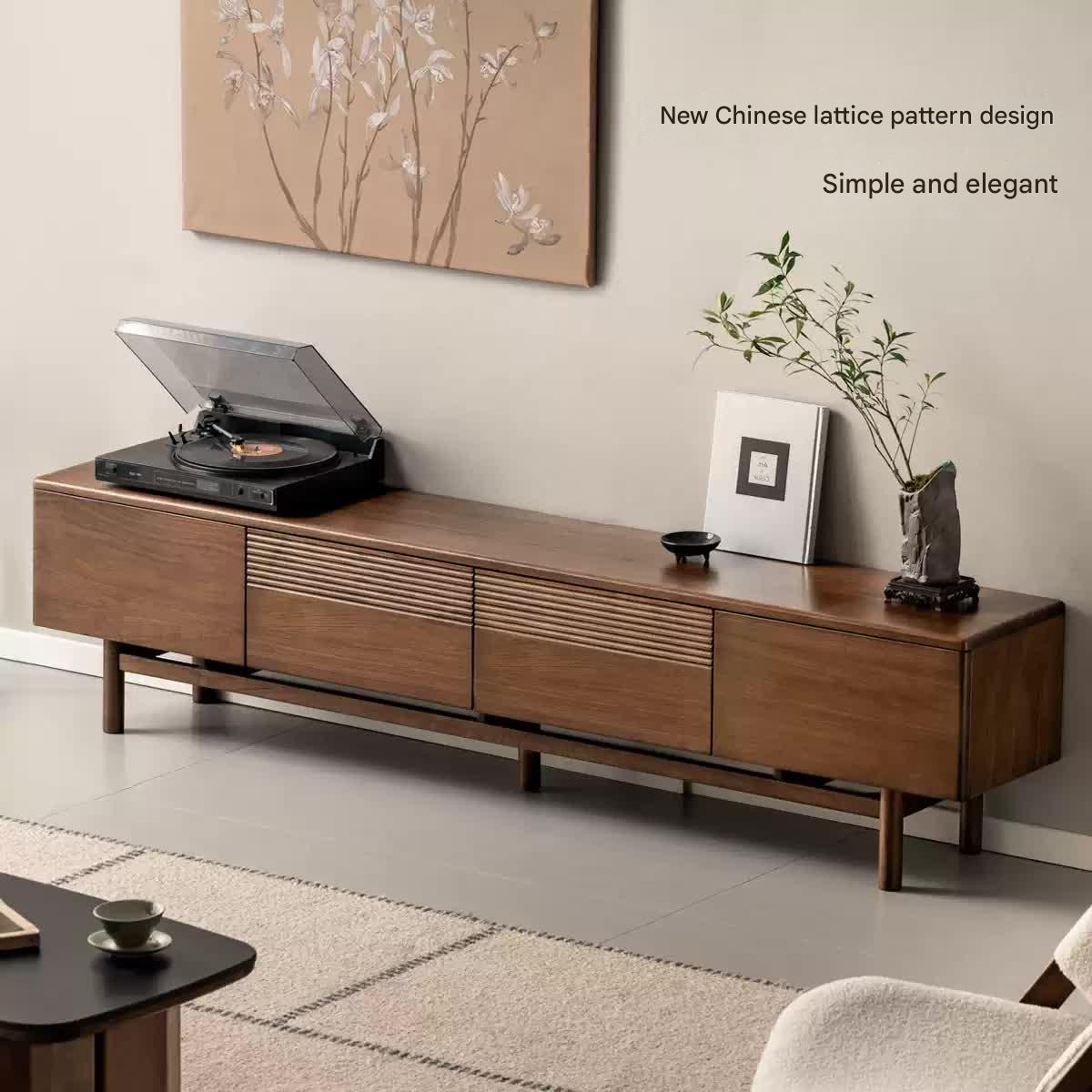 Black Walnut, Oak Solid Wood Floor TV Cabinet.