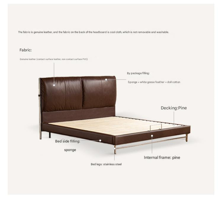 Leather Italian Light Luxury Brown Double Bed