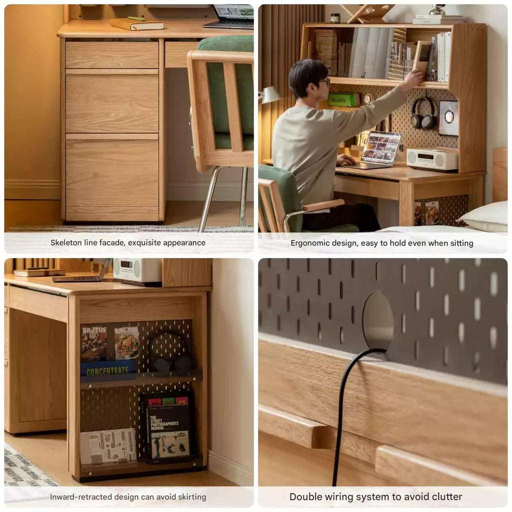 Oak Solid Wood Modern Computer Desk With Shelf