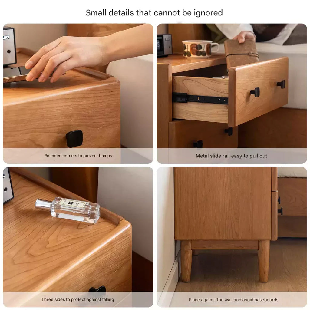 Cherry Solid Wood Retro Two Drawn Nightstand