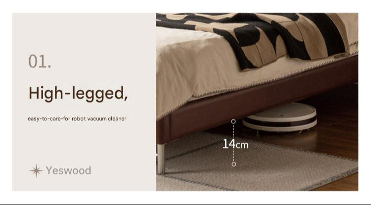 Leather Italian Light Luxury Brown Double Bed