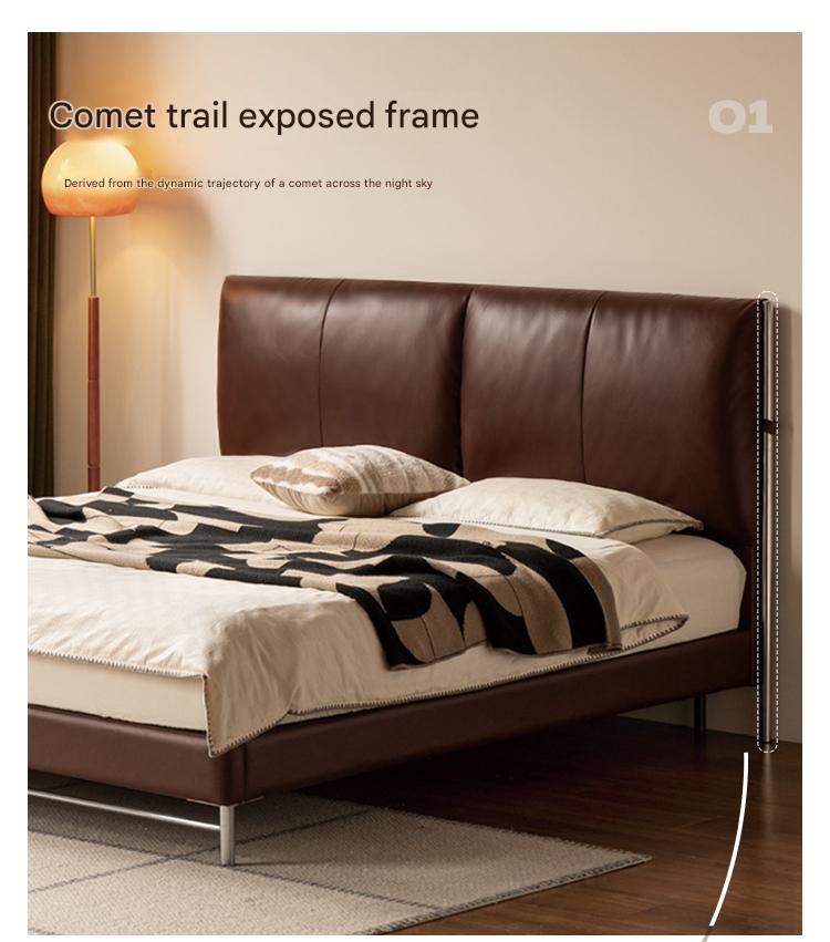 Leather Italian Light Luxury Brown Double Bed