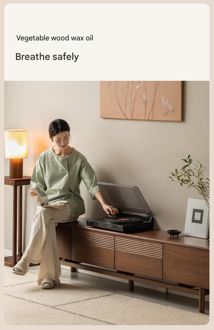 Black Walnut, Oak Solid Wood Floor TV Cabinet.