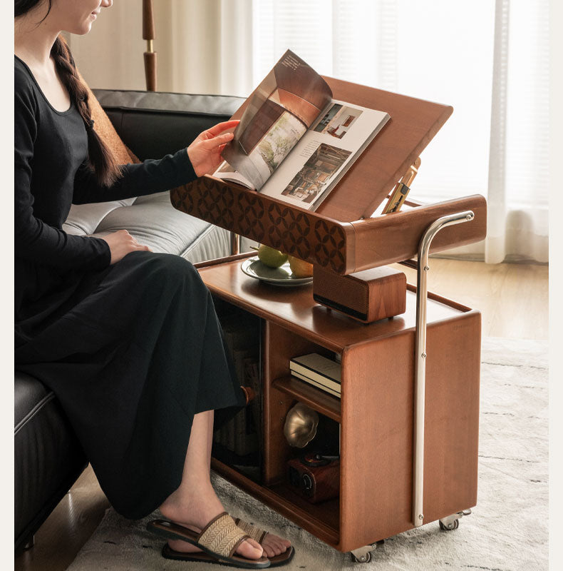 Poplar Solid Wood French Medieval Style Mobile Side Cabinet