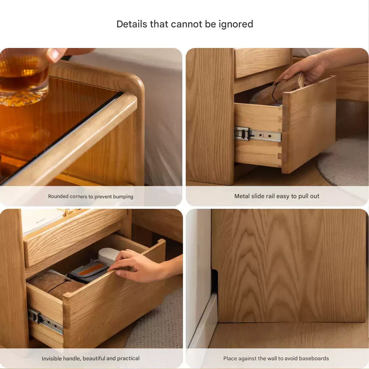 Oak, Ash Solid Wood Modern Nightstand