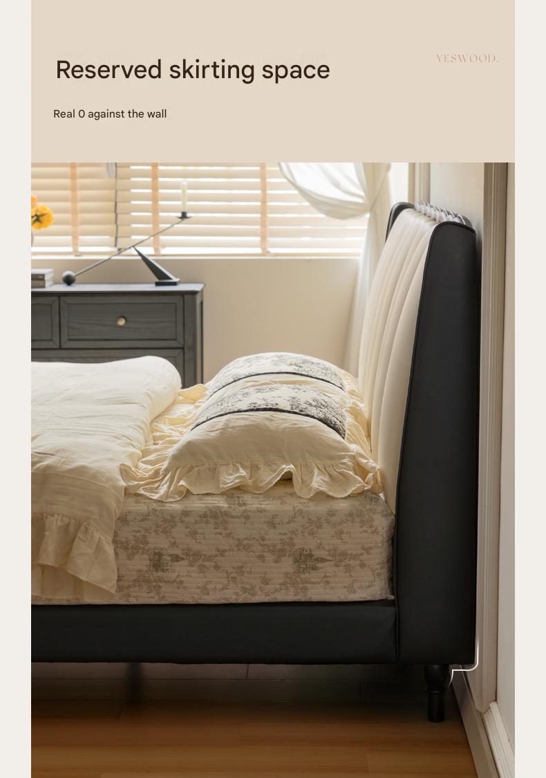 Ash Solid Wood Genuine Leather French Retro Art Bed