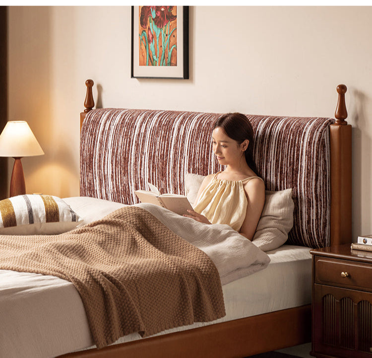 Ash Solid Wood Fabric Retro Edge Detachable Washable Soft Leaning Bed
