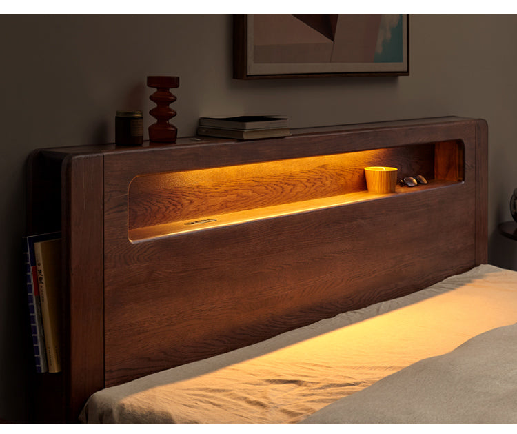 Oak solid wood bed with light walnut-color-USA